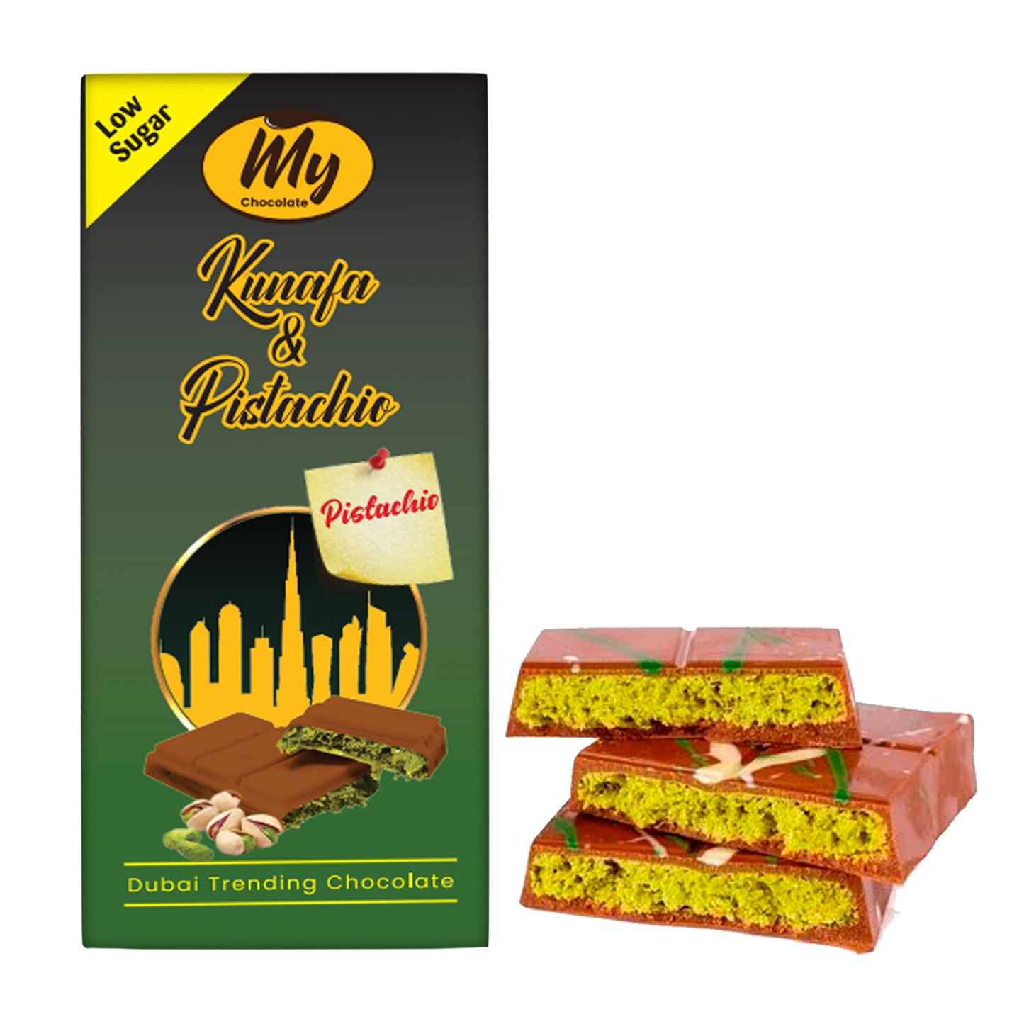 Buy Kunafa Chocolate Pistachio 100g β A Luxurious Fusion of Flavors - My Chocolate