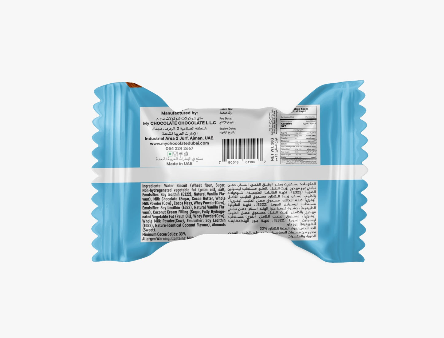 Coconut Cream Choco Wafer Stick 1kg – Chocolate Coated with Crushed Almonds My Chocolate