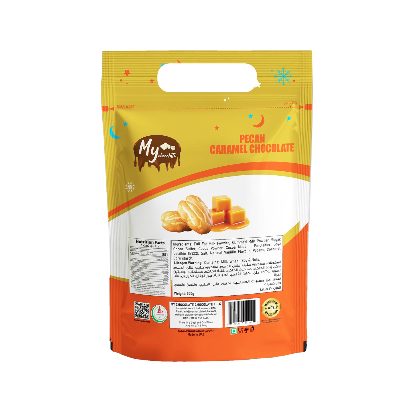 Pecan Caramel Chocolate Pouch 200g – Premium Caramel & Pecan Chocolate My Chocolate