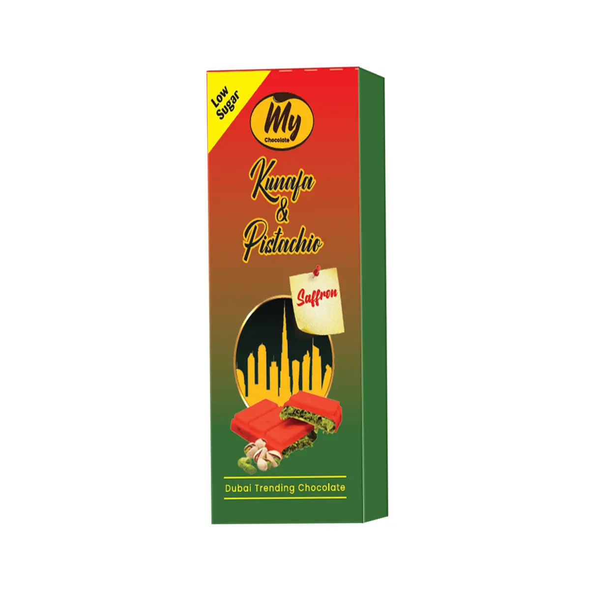 Kunafa Saffron Belgian Chocolate Pistachio 40g - My Chocolate