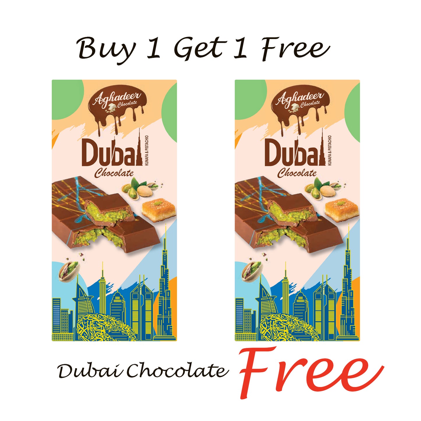 Dubai Chocolate Kunafa Pistachio - Offer Pack 100g Buy 1 Get 1 Free My Chocolate