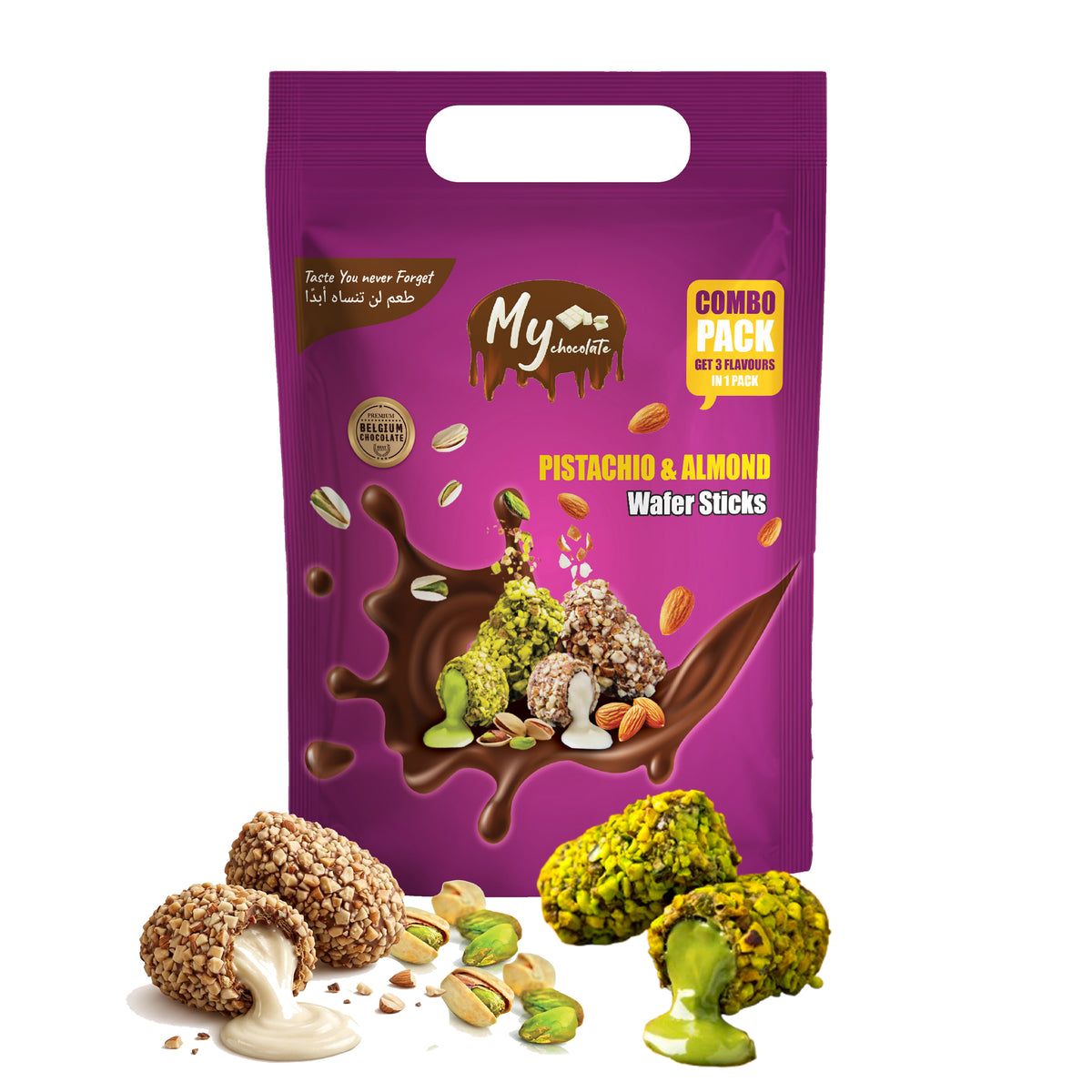 Choco Wafer Stick Pistachio & Almond 250g Pouch My Chocolate