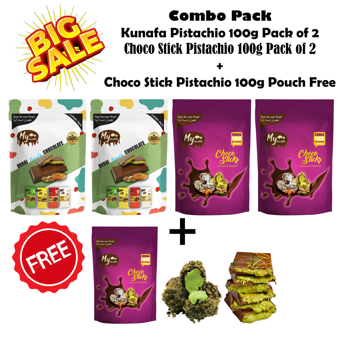 Dubai Chocolate Combo – Kunafa & Pistachio Choco Sticks - dubai ...
