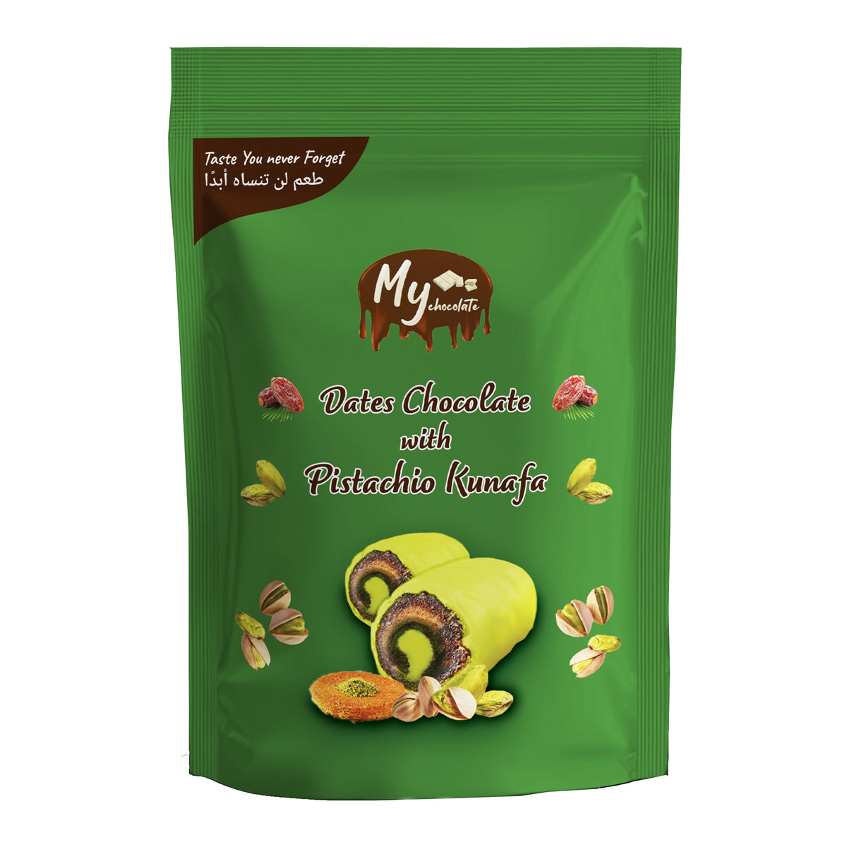 Dates Chocolate With Kunafa Pistachio Pouches 100g My Chocolate