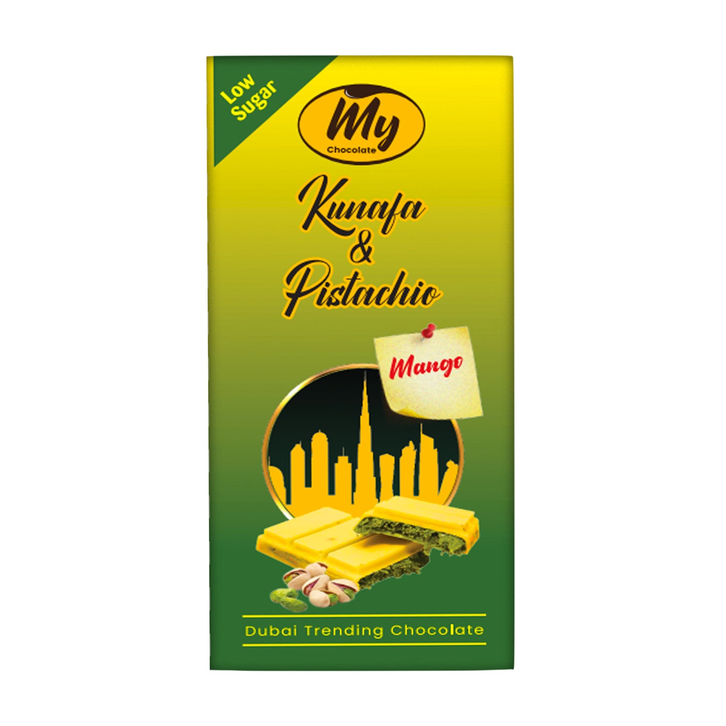 Kunafa Pistachio with Mango Belgian Chocolate 100g – Dubai Chocolate