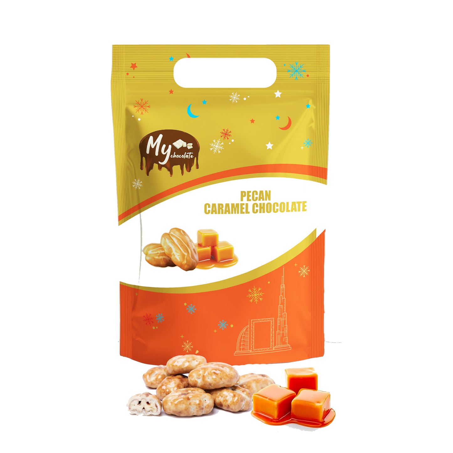 Pecan Caramel Chocolate Pouch 200g – Premium Caramel & Pecan Chocolate My Chocolate