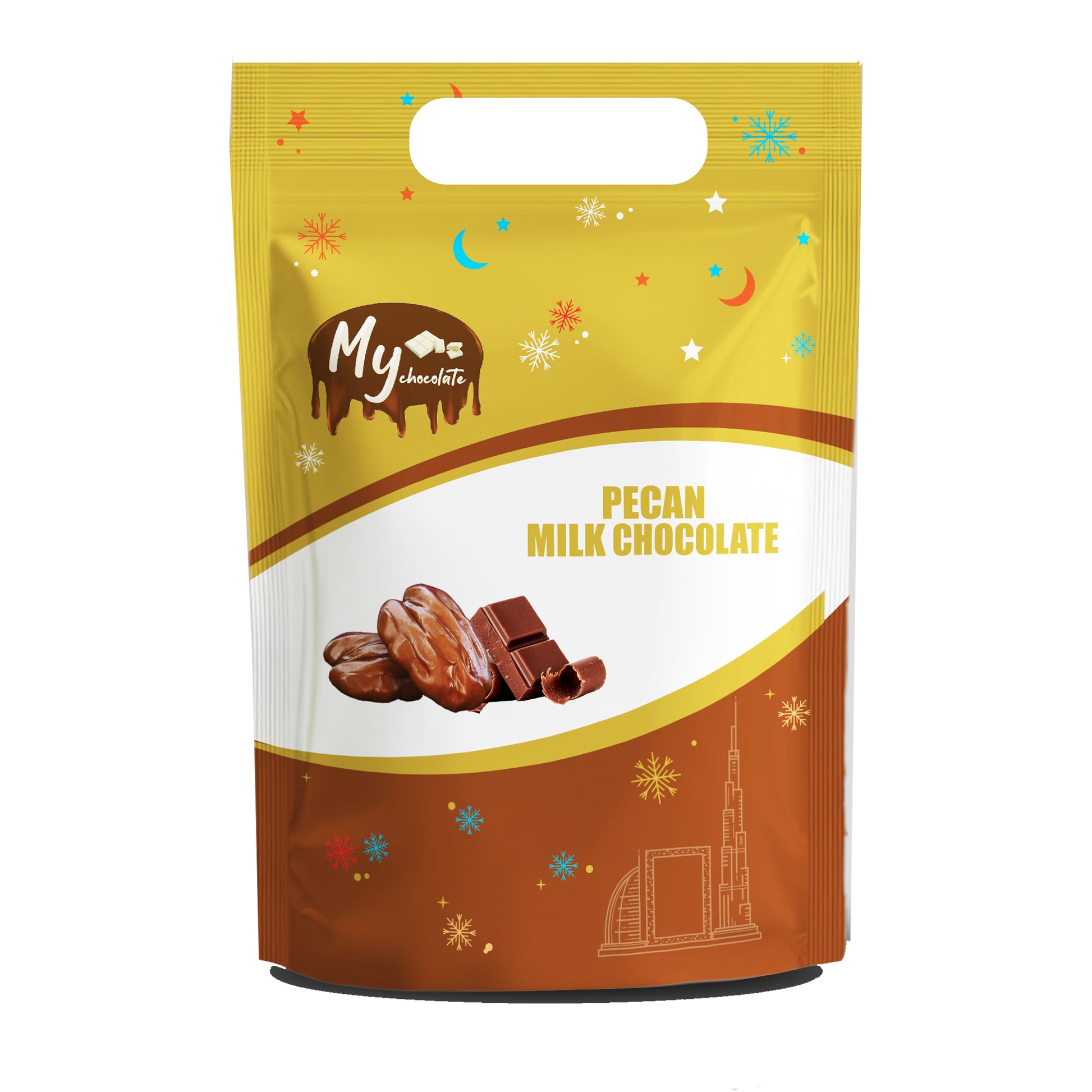 Pecan Milk Chocolate Pouch 200g – Creamy Milk Chocolate with Crunchy Pecans My Chocolate