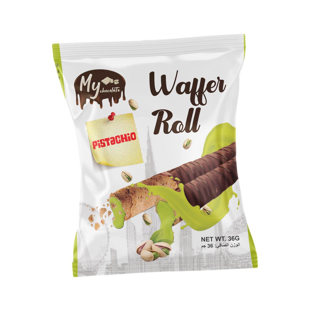 Wafer Roll Pistachio Cream 36g | Crispy Pistachio Wafer Roll My Chocolate