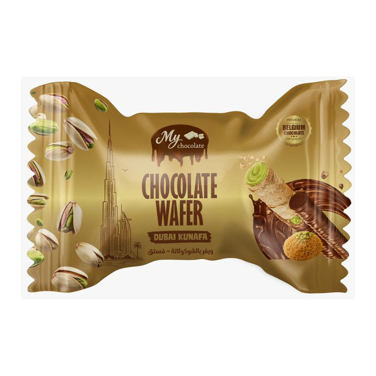 Dubai Kunafa Belgium Choco Wafer Stick 1kg – Pistachio Chocolate Wafer My Chocolate