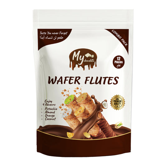 Wafer Flutes 4 Flavours | Pistachio, Almond, Orange & Coconut My Chocolate